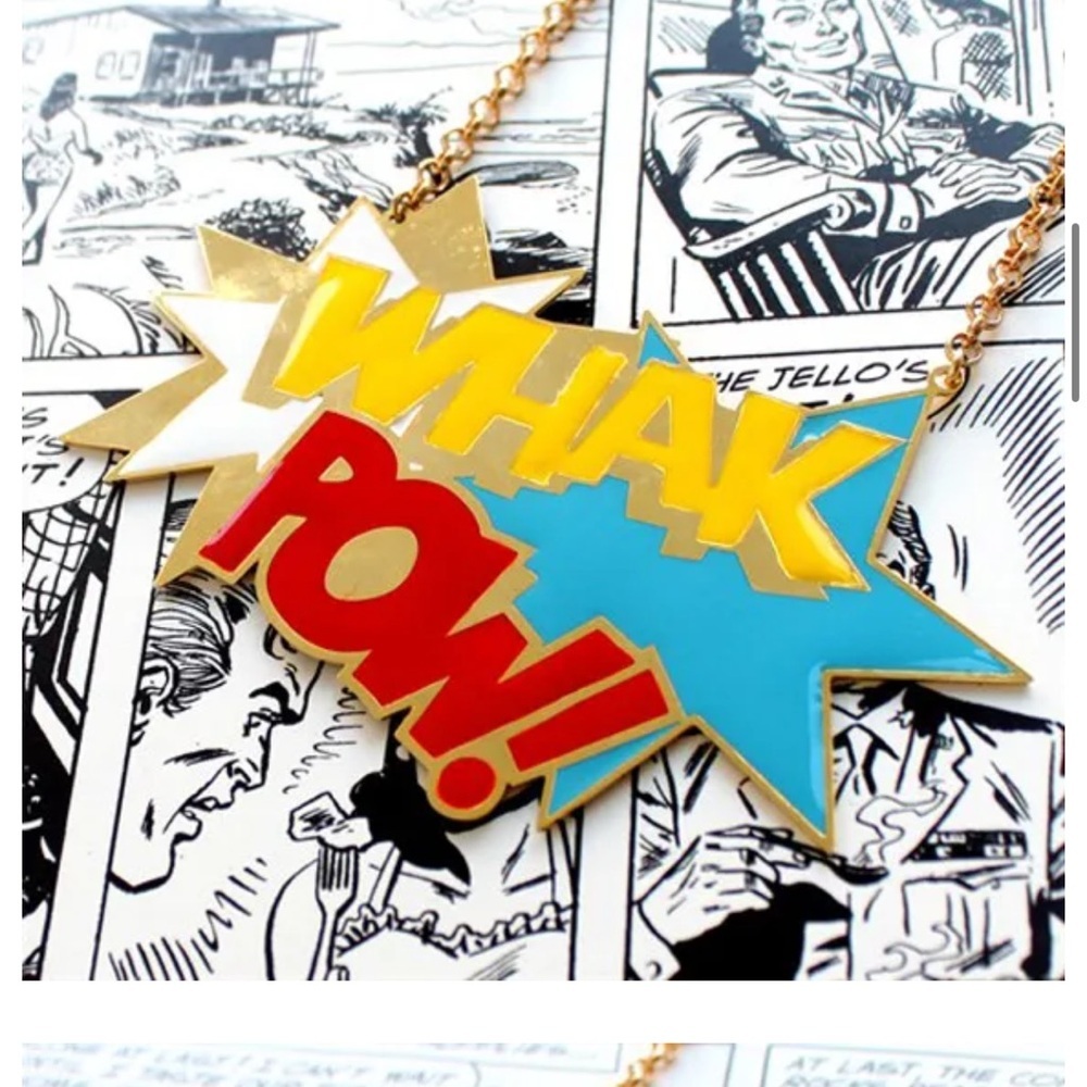 Whak Pow!! Necklace, Enamel Gold Plate Dc Comics Collab like new